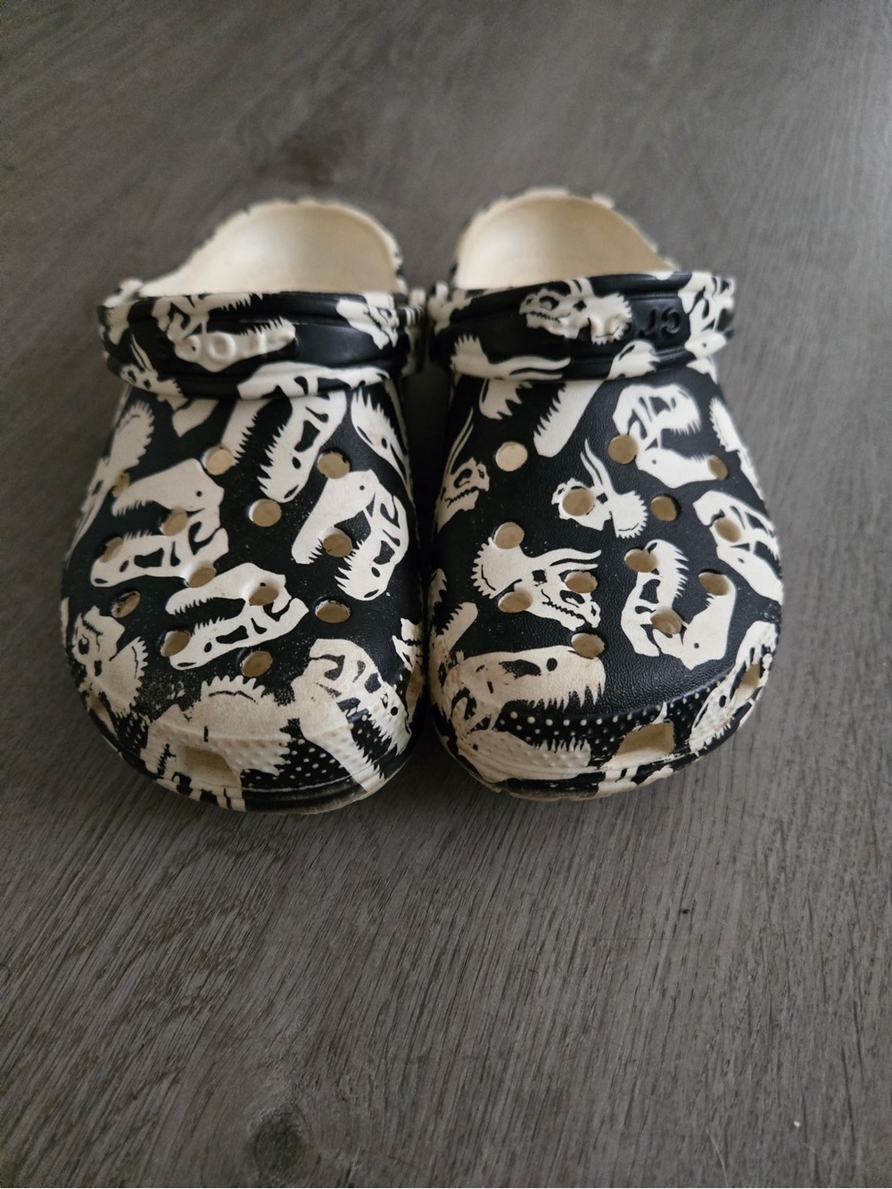 CROCS Kids Black and White Dinosaur Clogs